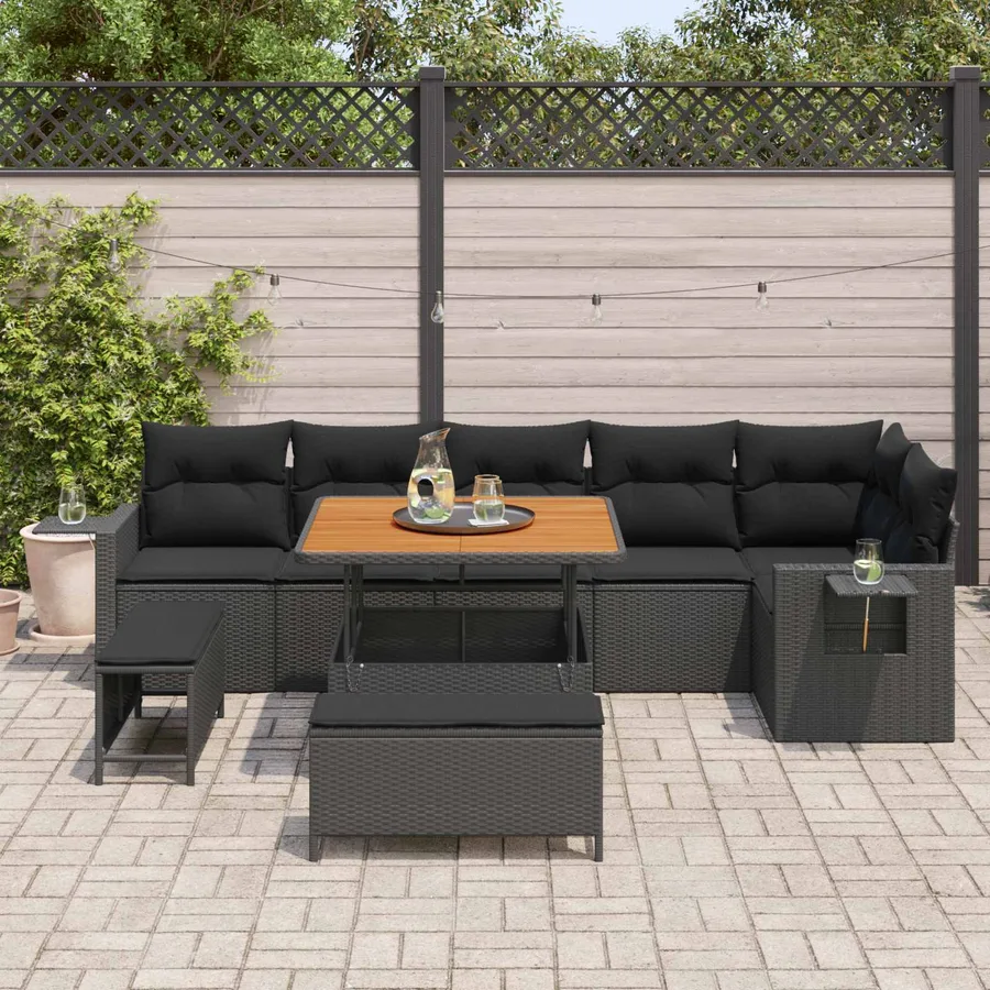 Ensemble de canapé de jardin avec coussin 11 pcs Noir polyrotin - 3