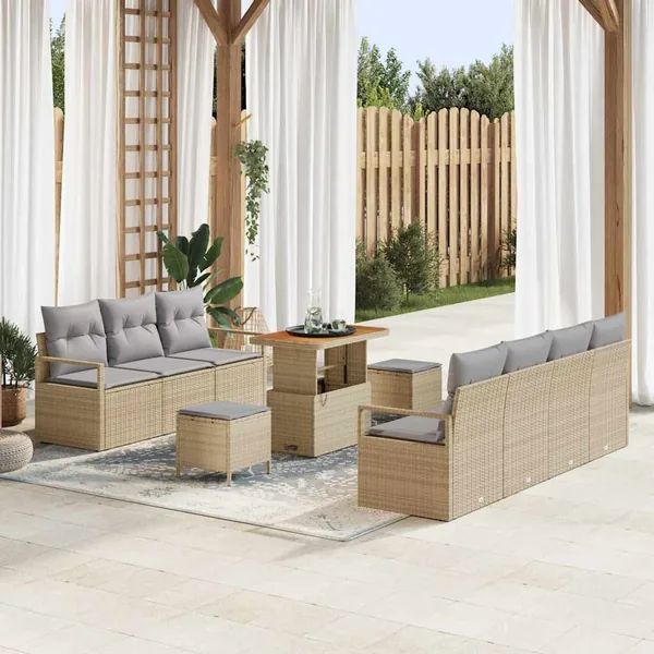 Ensemble de canapé de jardin 10 pcs Beige polyrotin