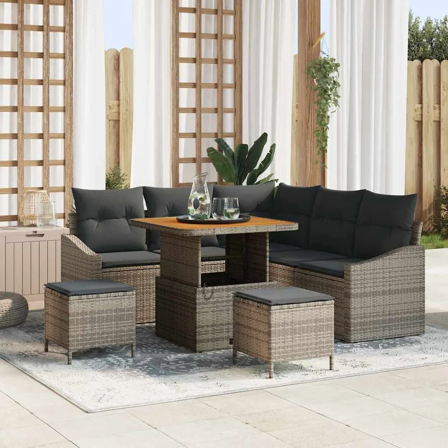 Ensemble de canapé de jardin avec coussin 8 pcs Gris polyrotin