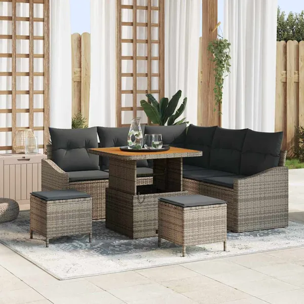 Ensemble de canapé de jardin avec coussin 8 pcs Gris polyrotin