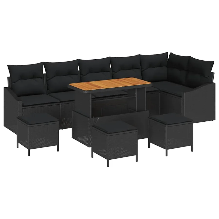 Ensemble de canapé de jardin avec coussin 10 pcs Noir polyrotin - 2