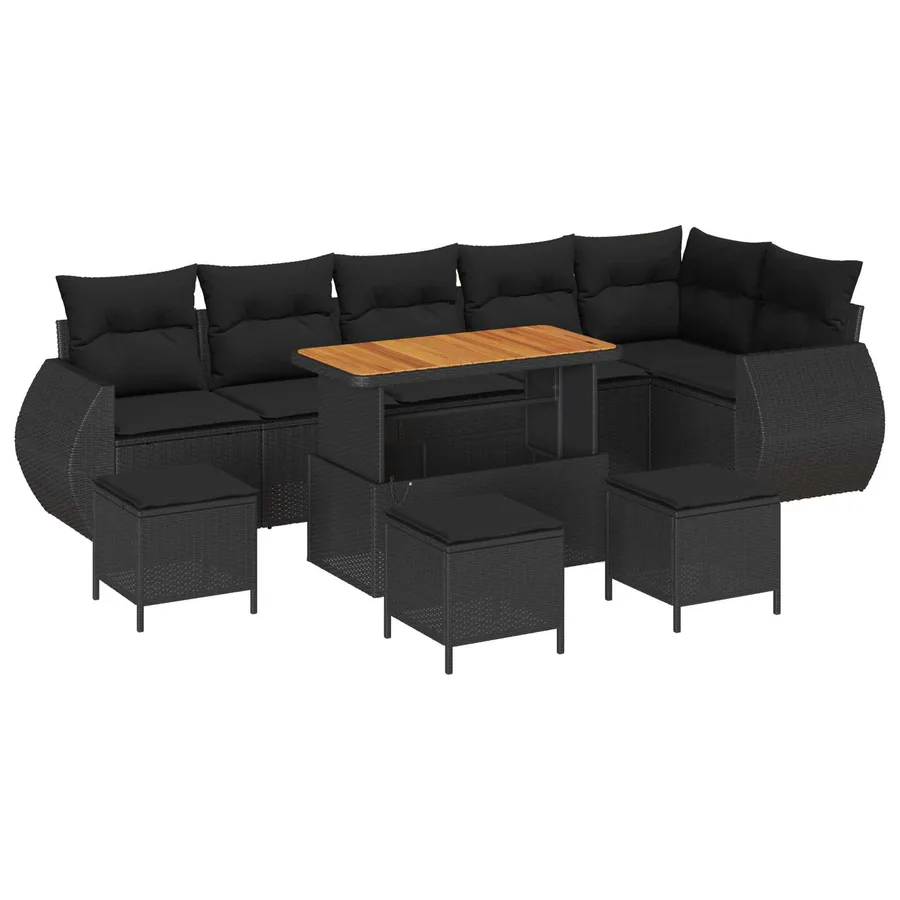 Ensemble de canapé de jardin 10 pcs Noir Poly Rattan - 2