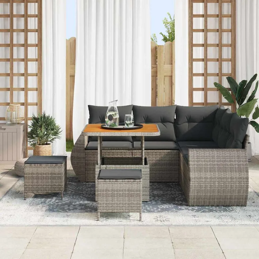 Ensemble de canapé de jardin avec coussin 8 pcs Gris polyrotin - 3