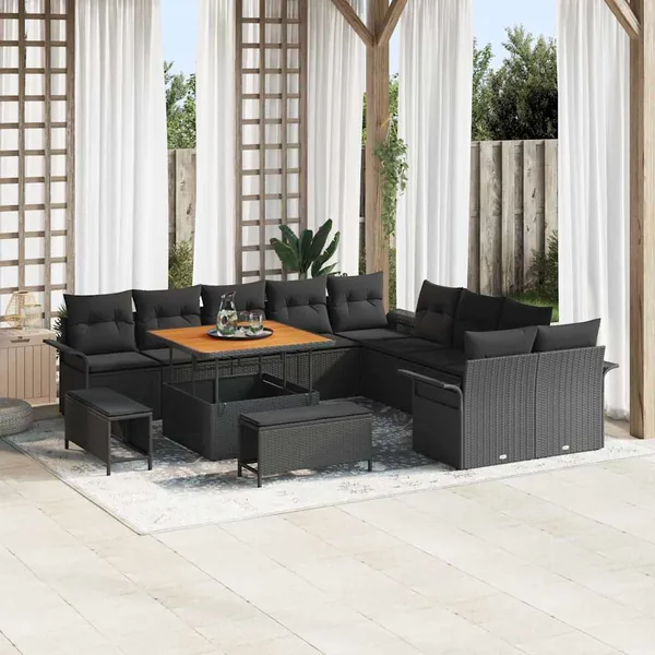 Ensemble de canapé de jardin avec coussin 13 pcs Noir
