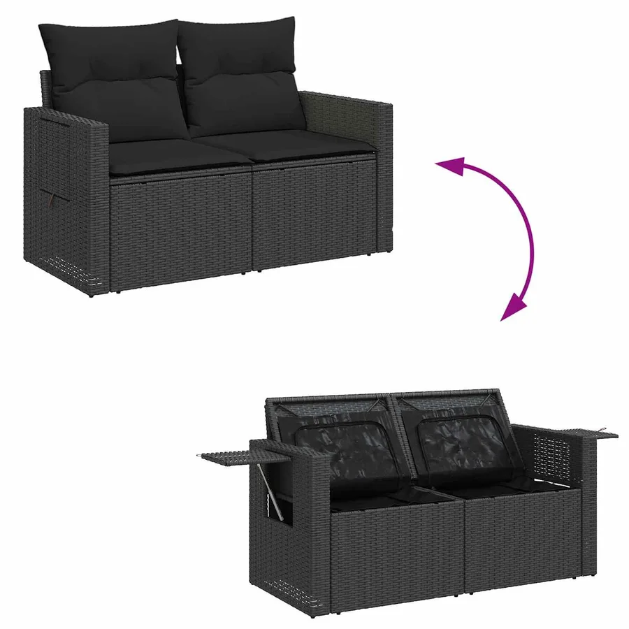 Ensemble de canapé de jardin avec coussin 14 pcs Noir polyrotin - 11