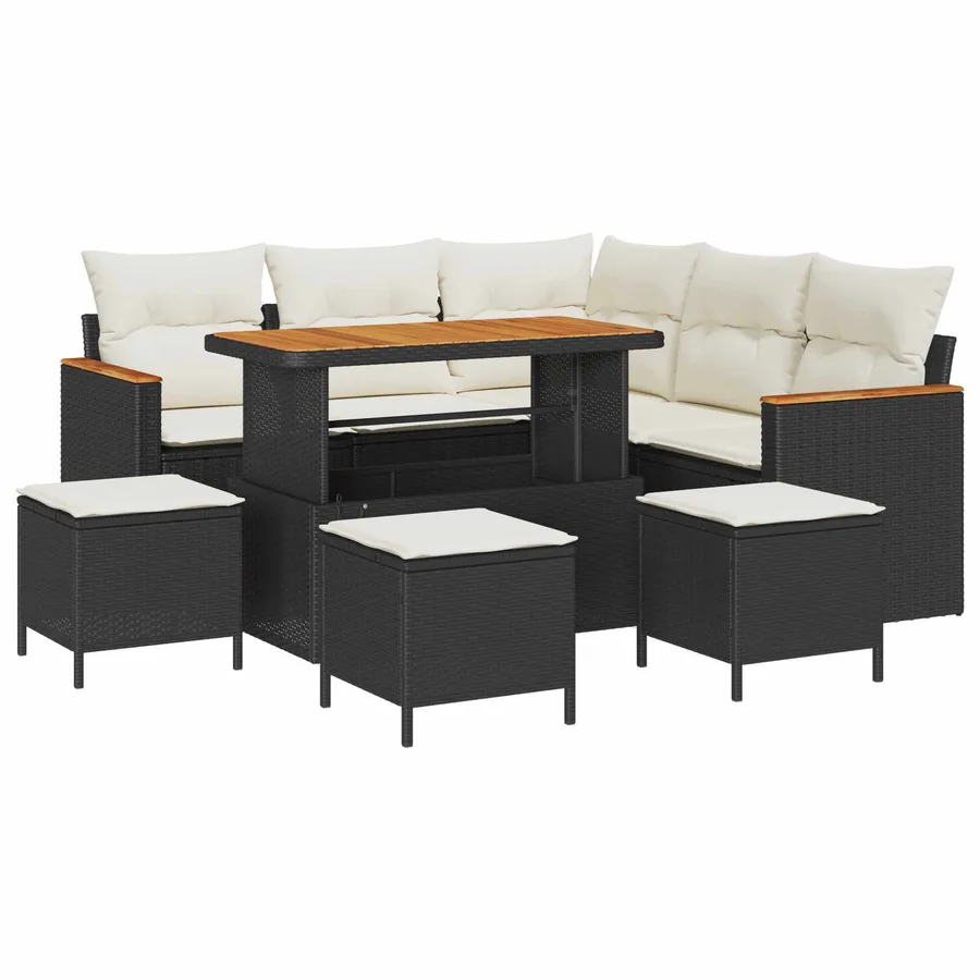 Ensemble de canapé de jardin 9 pcs Noir polyrotin - 2