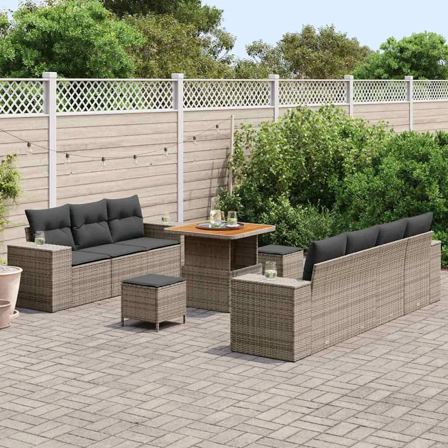 Ensemble de canapé de jardin 10 pcs Gris Poly Rattan - 3