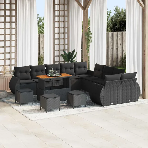 Ensemble de canapé de jardin avec coussin 14 pcs Noir