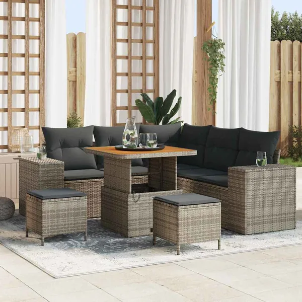 Ensemble de canapé de jardin avec coussin 8 pcs Gris polyrotin