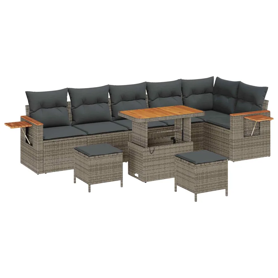 Ensemble de canapé de jardin 9 pcs Gris polyrotin - 2