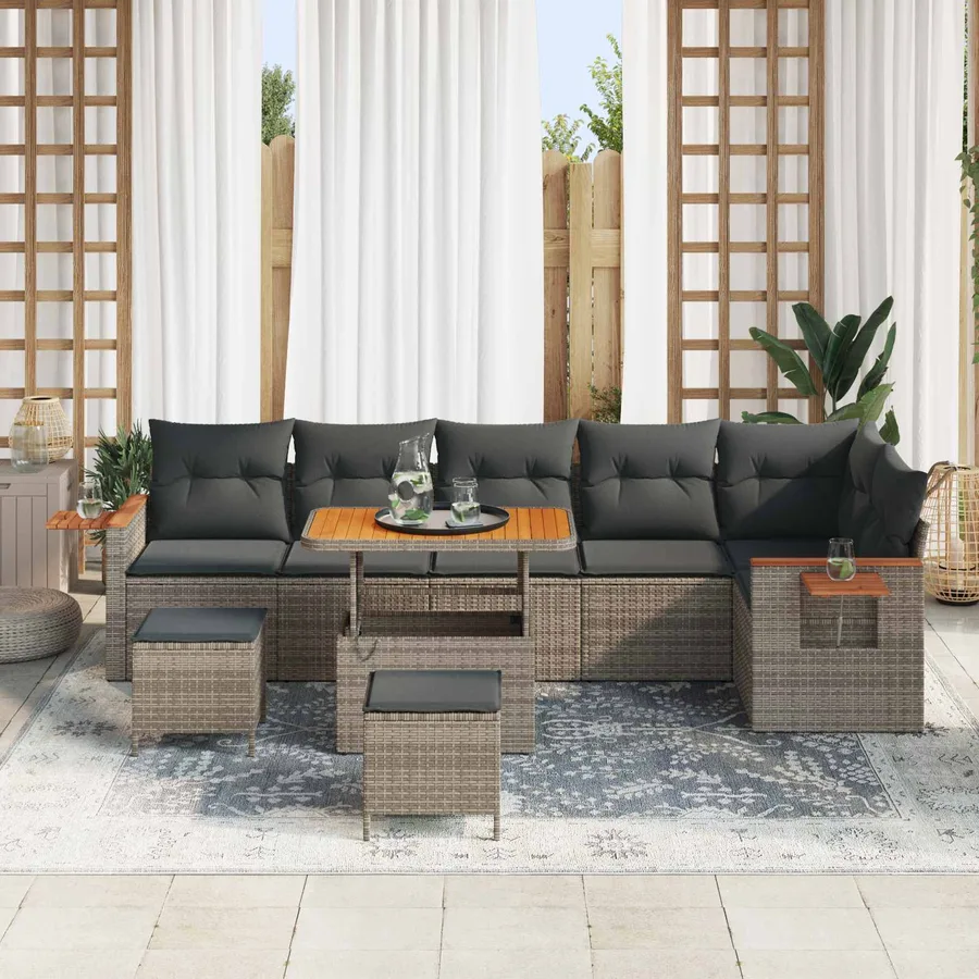 Ensemble de canapé de jardin 9 pcs Gris polyrotin - 3