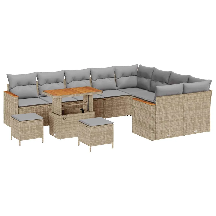 Ensemble de canapé de jardin 12 pcs Beige polyrotin - 2