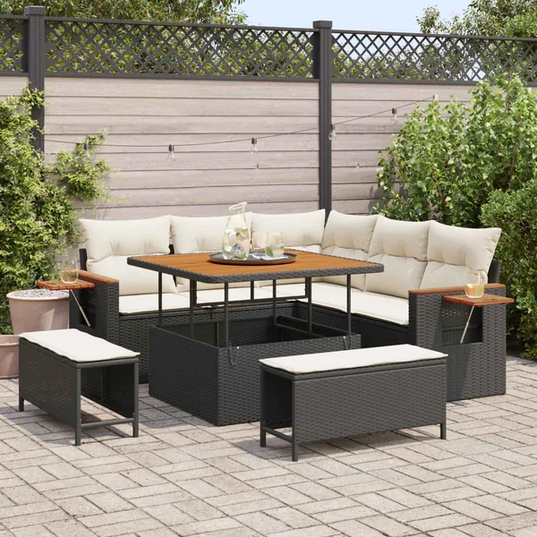 Ensemble de canapé de jardin 8 pcs Noir polyrotin