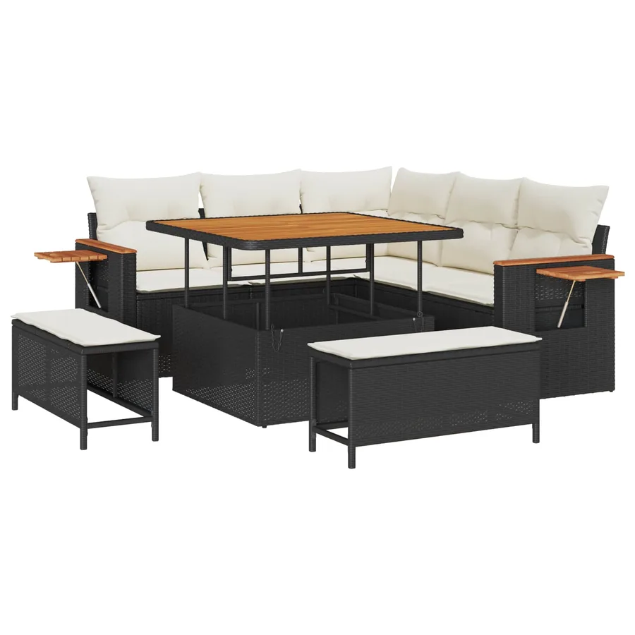 Ensemble de canapé de jardin 8 pcs Noir polyrotin - 2