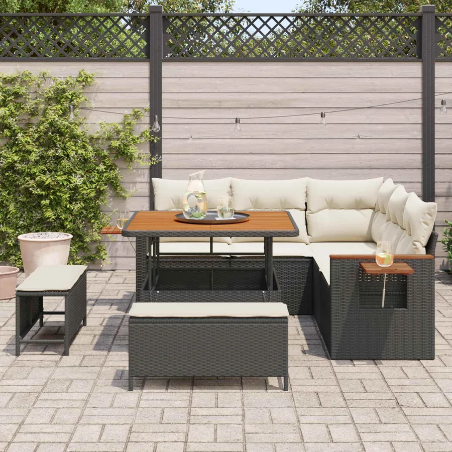 Ensemble de canapé de jardin 8 pcs Noir polyrotin - 3