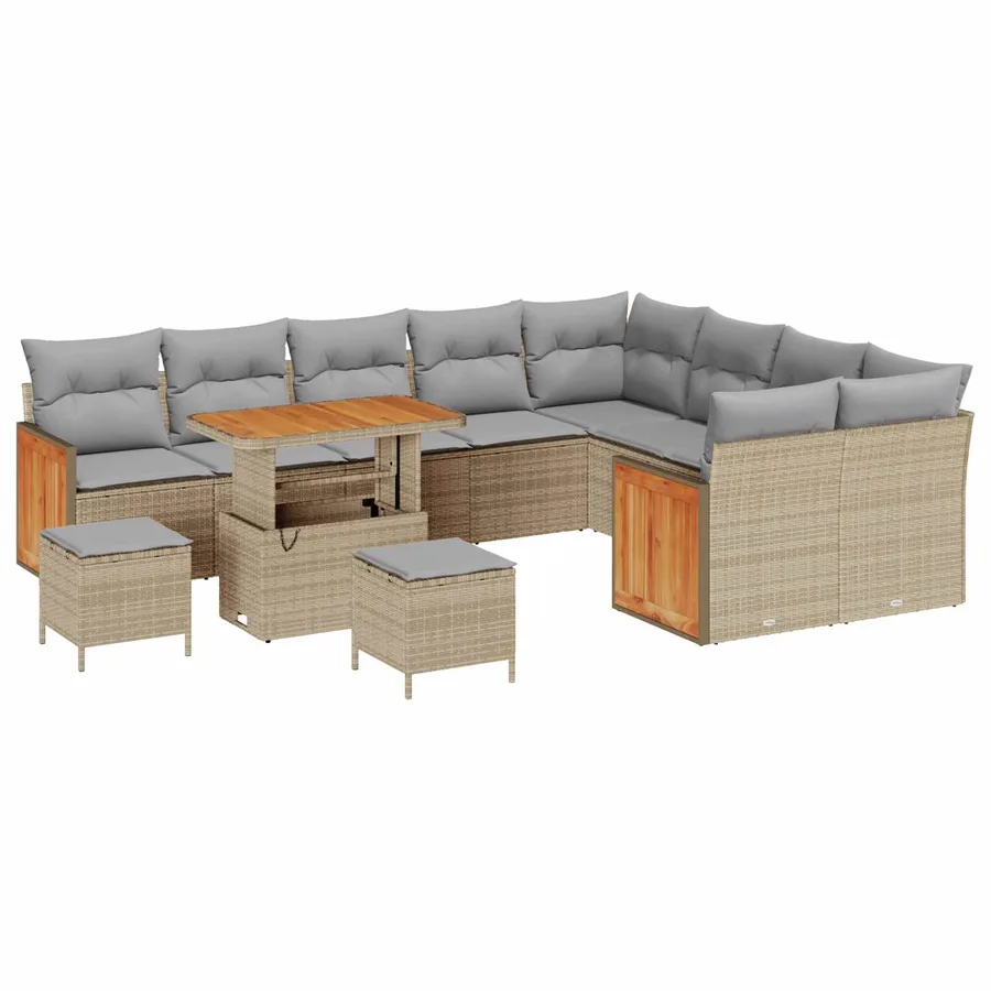 Ensemble de canapé de jardin 12 pcs Beige et Gris clair - 2