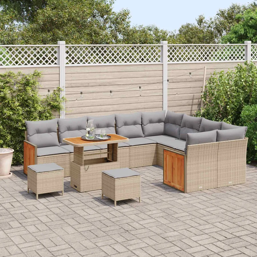 Ensemble de canapé de jardin 12 pcs Beige et Gris clair - 3