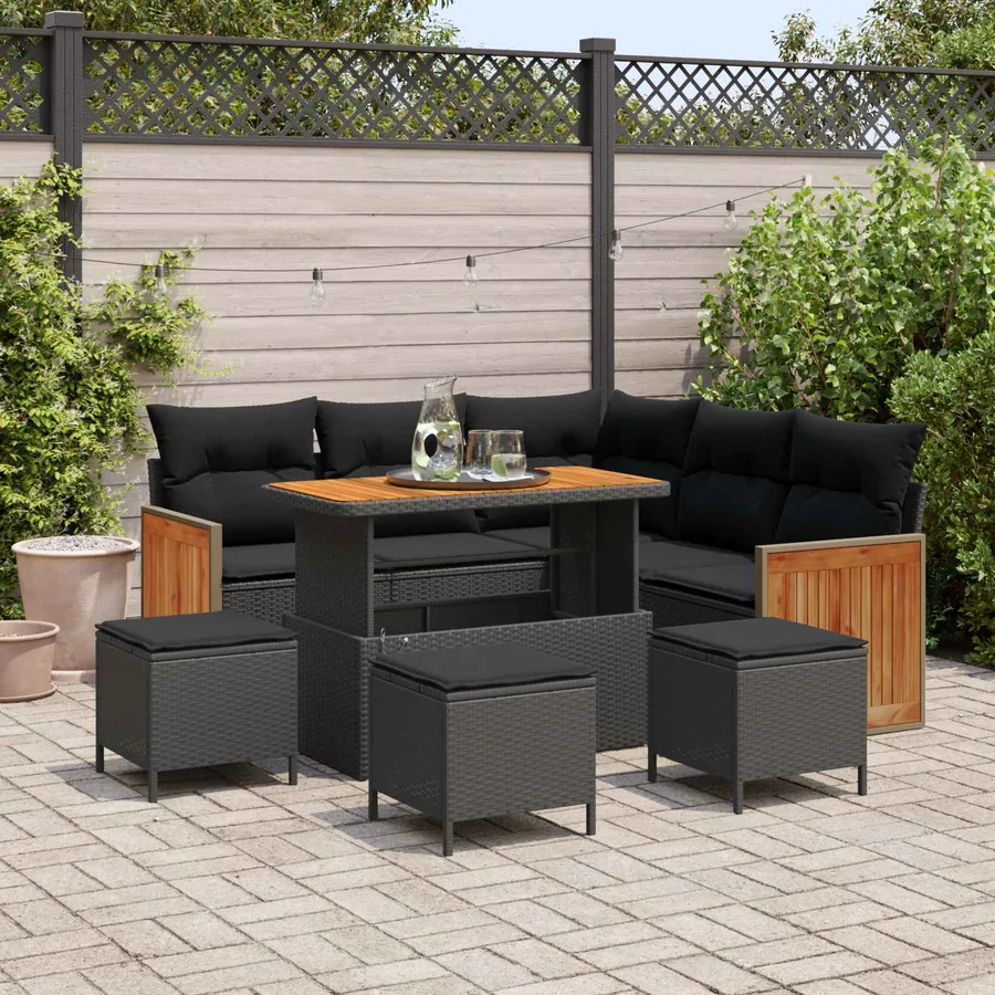 Ensemble de canapé de jardin avec coussin 9 pcs Noir