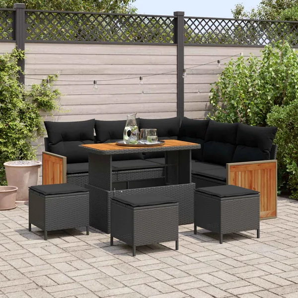 Ensemble de canapé de jardin avec coussin 9 pcs Noir