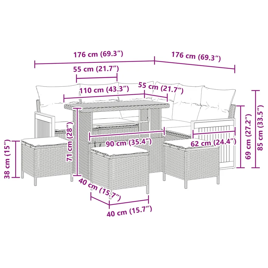 Ensemble de canapé de jardin avec coussin 9 pcs Noir - 11