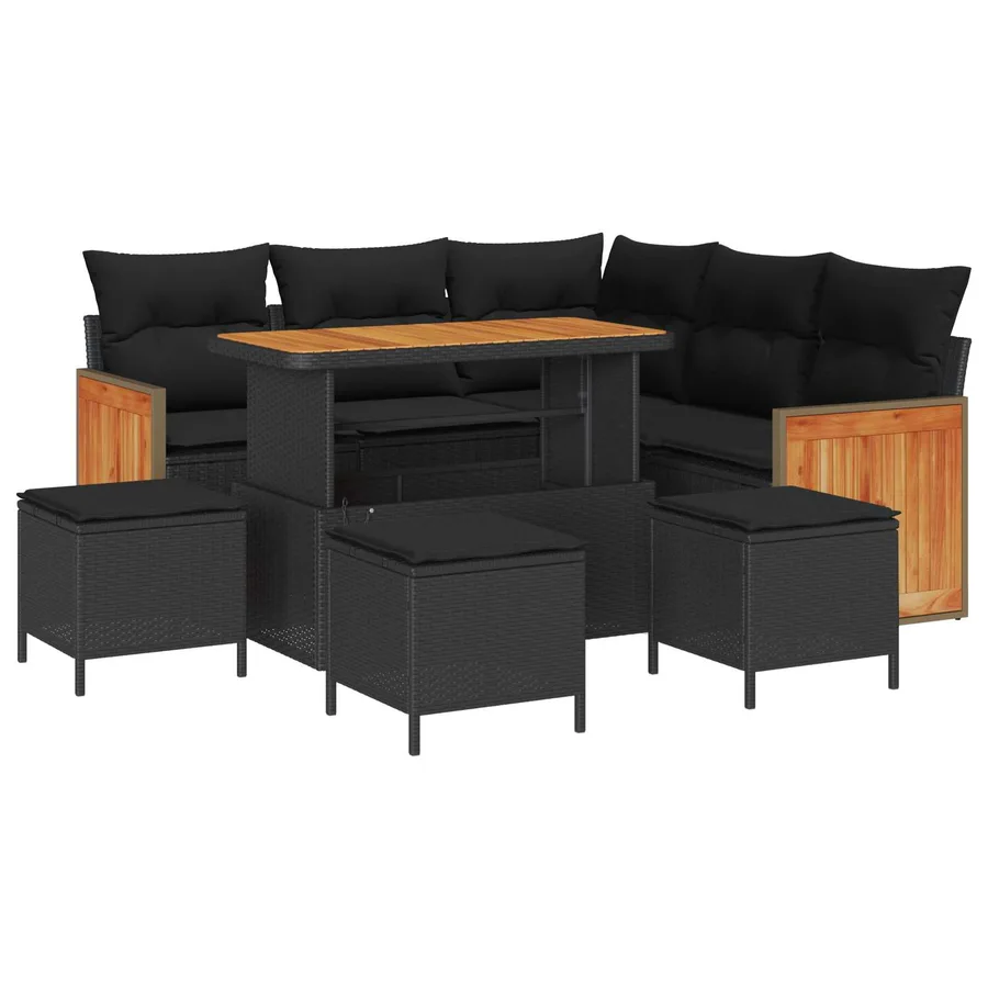 Ensemble de canapé de jardin avec coussin 9 pcs Noir - 2