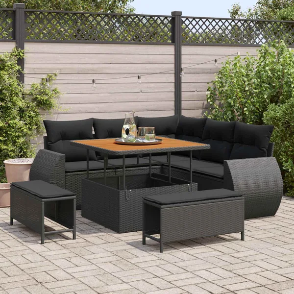 Ensemble de canapé de jardin avec coussin 8 pcs Noir polyrotin