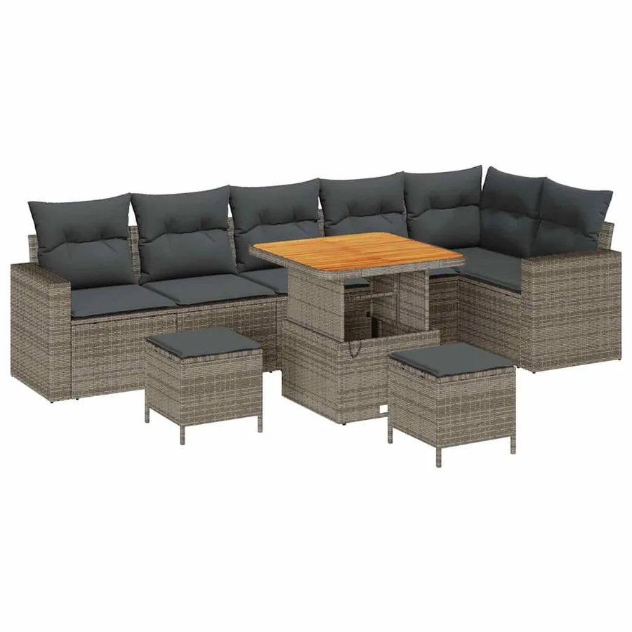 Ensemble de canapé de jardin 9 pcs Gris polyrotin - 2