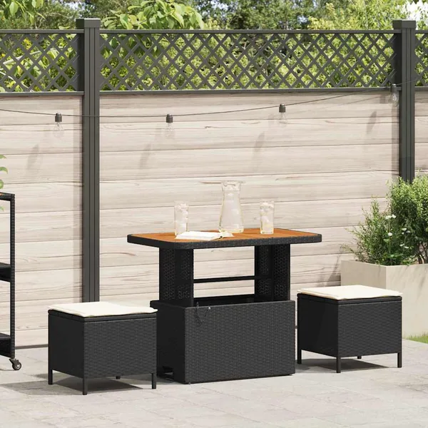 Ensemble de salle à manger pour jardin Noir polyrotin