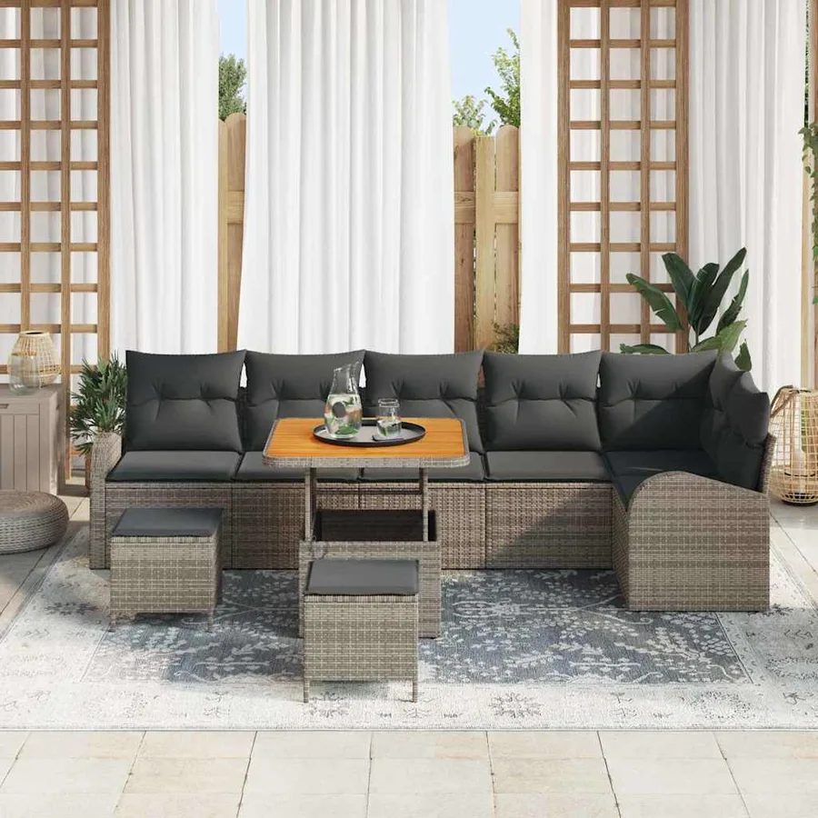 Ensemble de canapé de jardin avec coussin 9 pcs Gris - 3