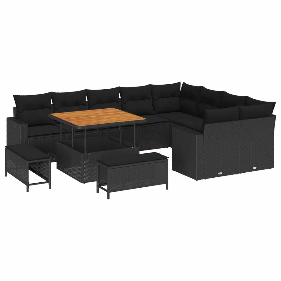 Ensemble de canapé de jardin 12 pcs Noir polyrotin - 2