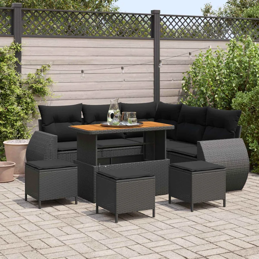 Ensemble de canapé de jardin 9 pcs Noir polyrotin