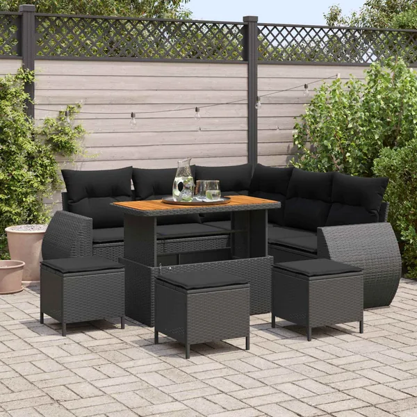Ensemble de canapé de jardin 9 pcs Noir polyrotin