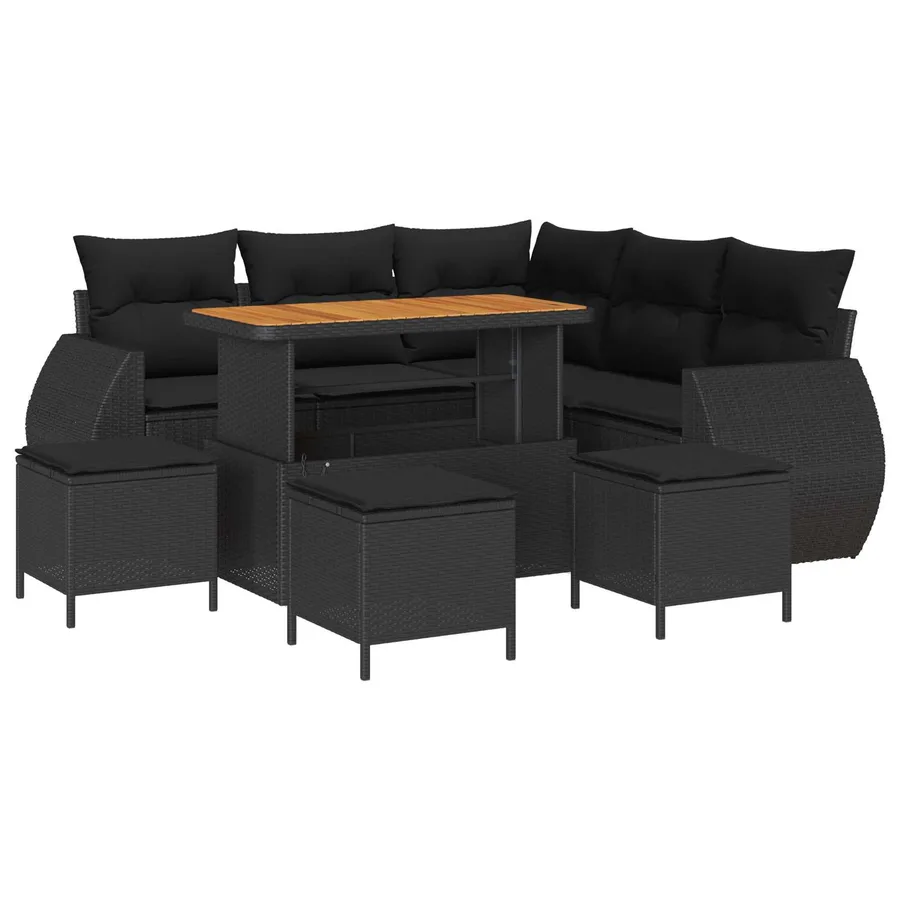 Ensemble de canapé de jardin 9 pcs Noir polyrotin - 2