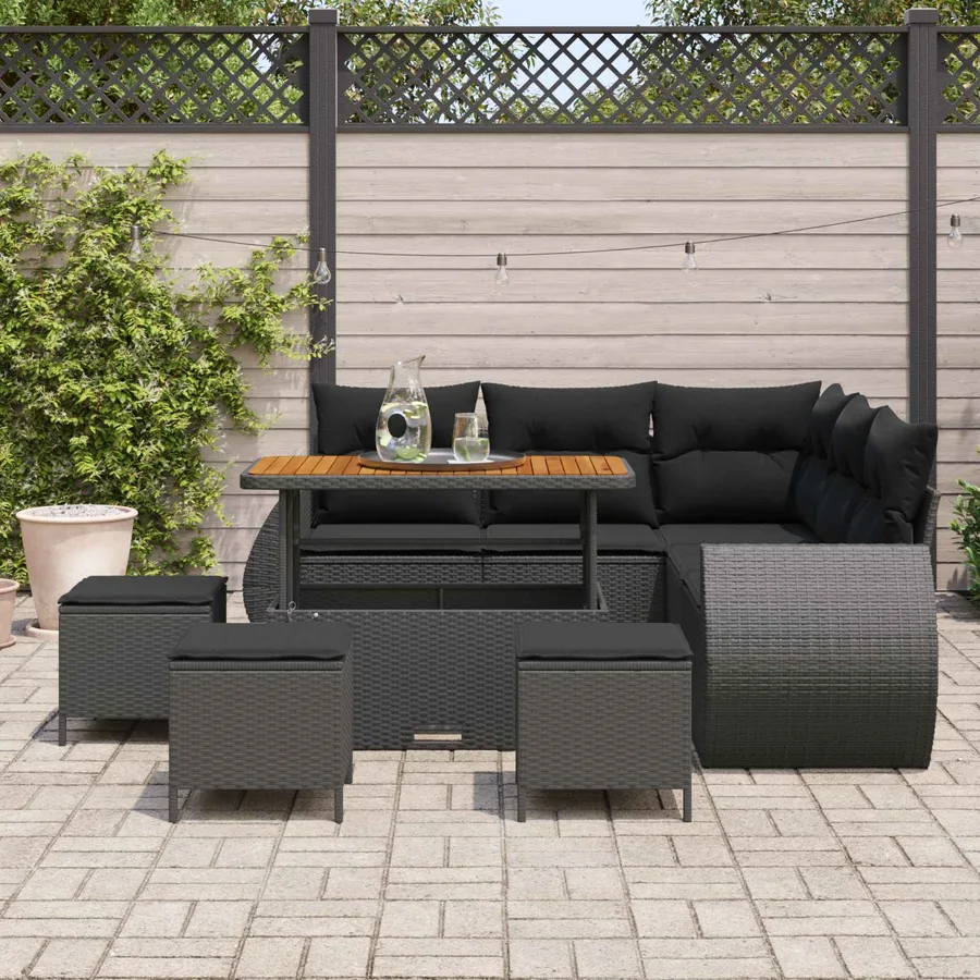 Ensemble de canapé de jardin 9 pcs Noir polyrotin - 3