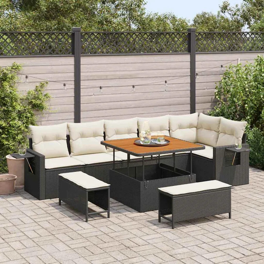 Ensemble de canapé de jardin 9 pcs Noir polyrotin