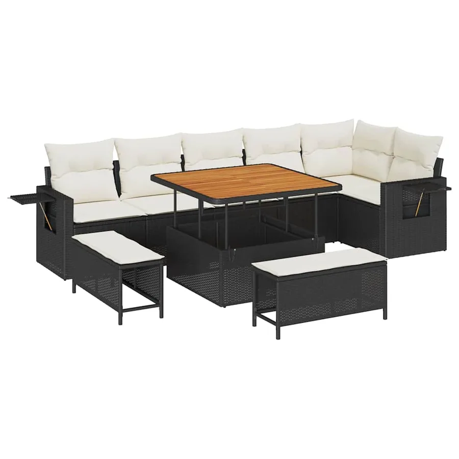 Ensemble de canapé de jardin 9 pcs Noir polyrotin - 2
