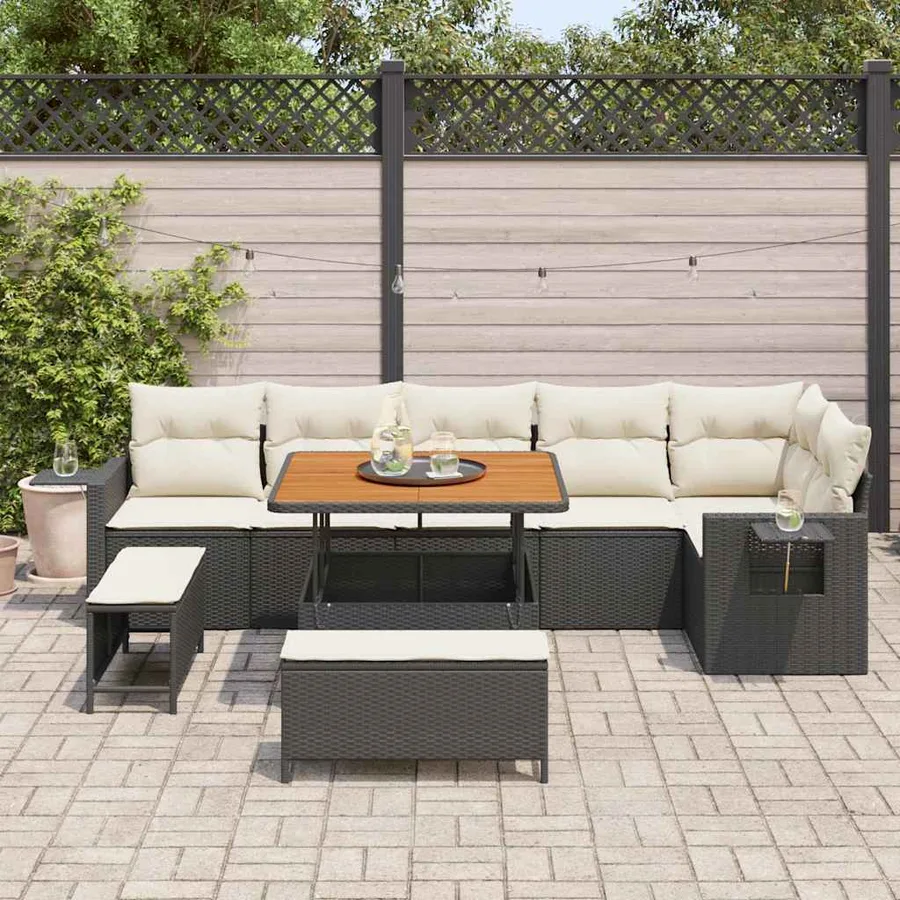 Ensemble de canapé de jardin 9 pcs Noir polyrotin - 3