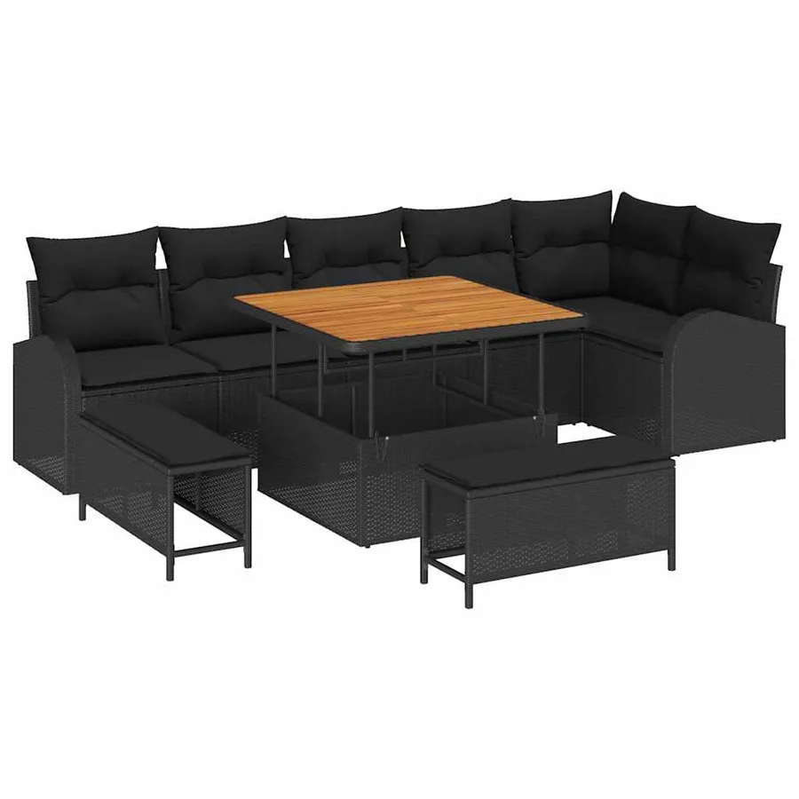 Ensemble de canapé de jardin avec coussin 9 pcs Noir - 2