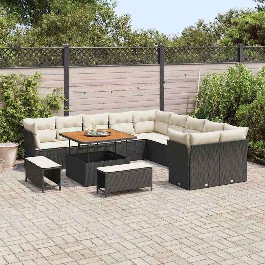 Ensemble de canapé de jardin 13 pcs Noir polyrotin - 3