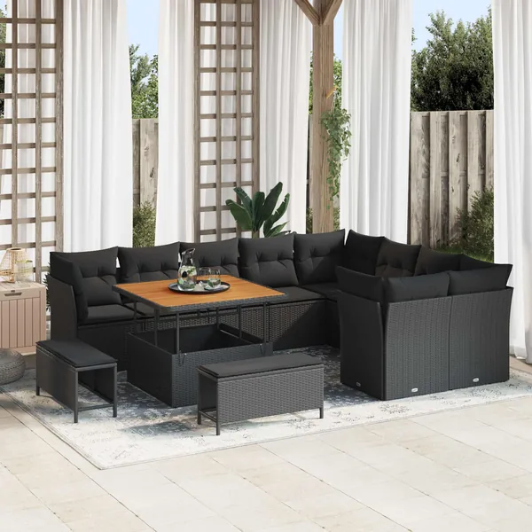 Ensemble de canapé de jardin 12 pcs Noir polyrotin