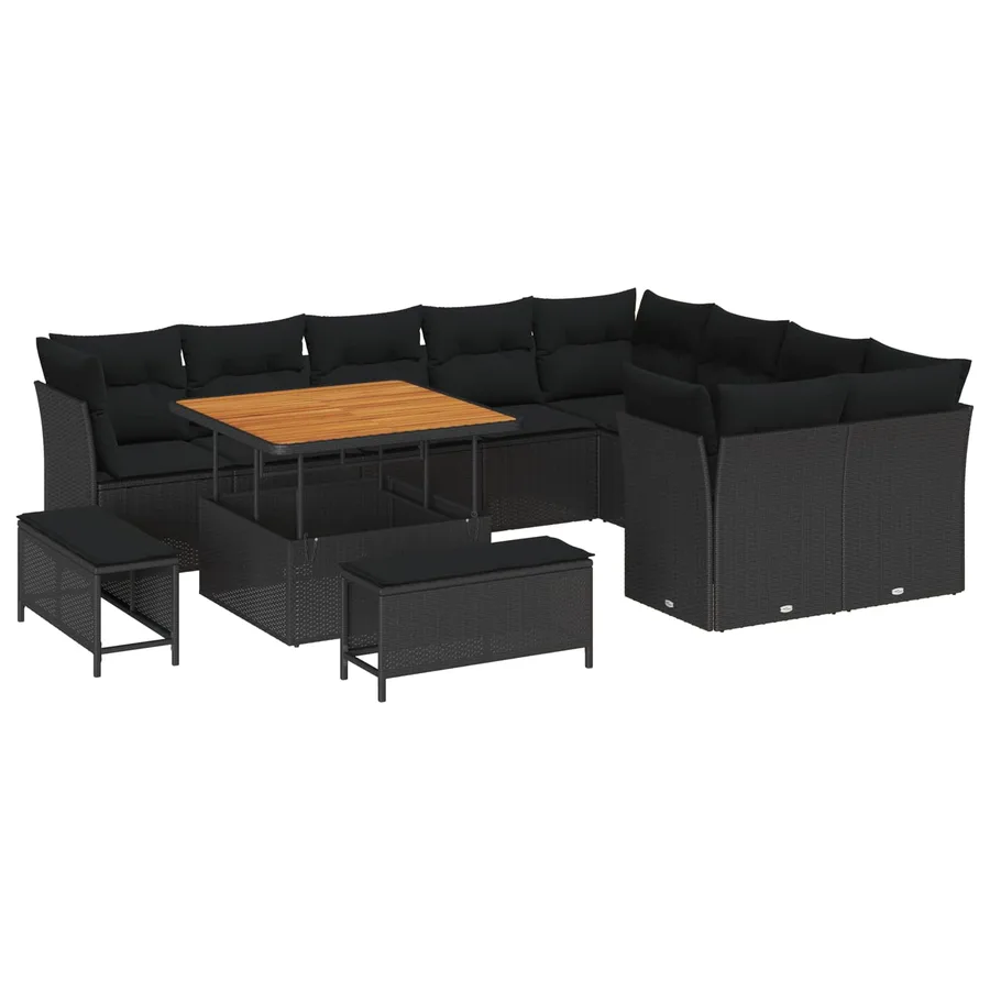 Ensemble de canapé de jardin 12 pcs Noir polyrotin - 2