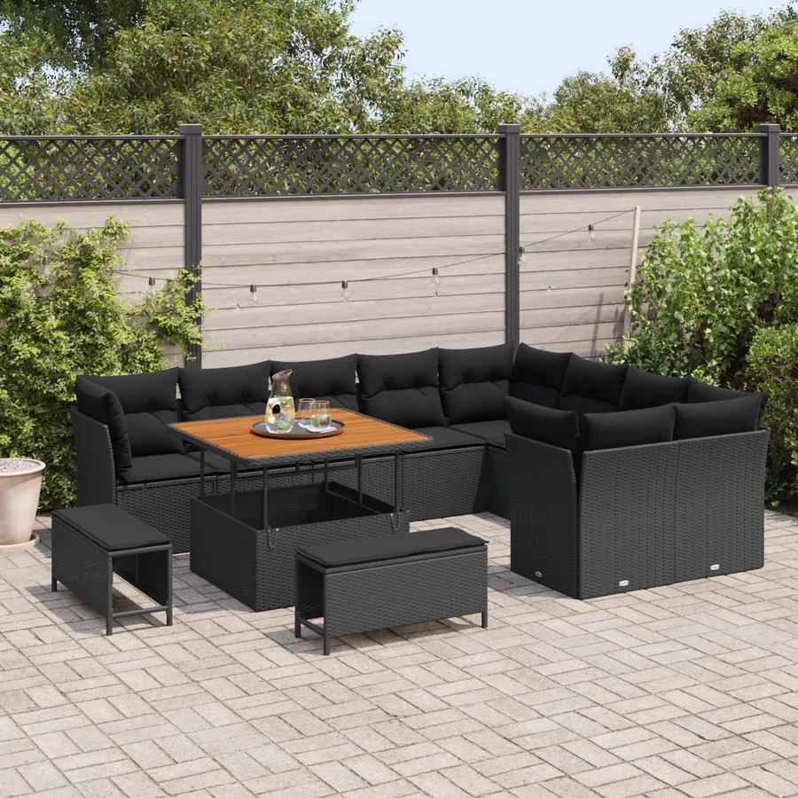 Ensemble de canapé de jardin 12 pcs Noir polyrotin - 3