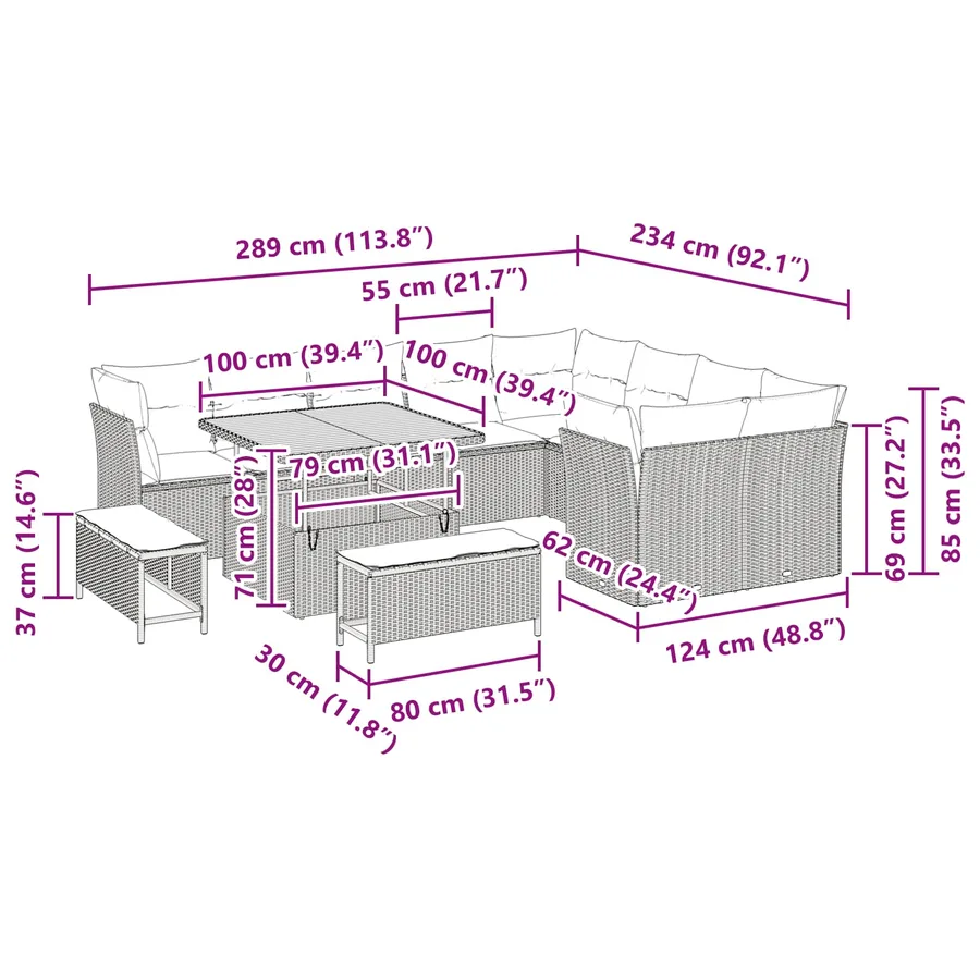 Ensemble de canapé de jardin 12 pcs Noir polyrotin - 9
