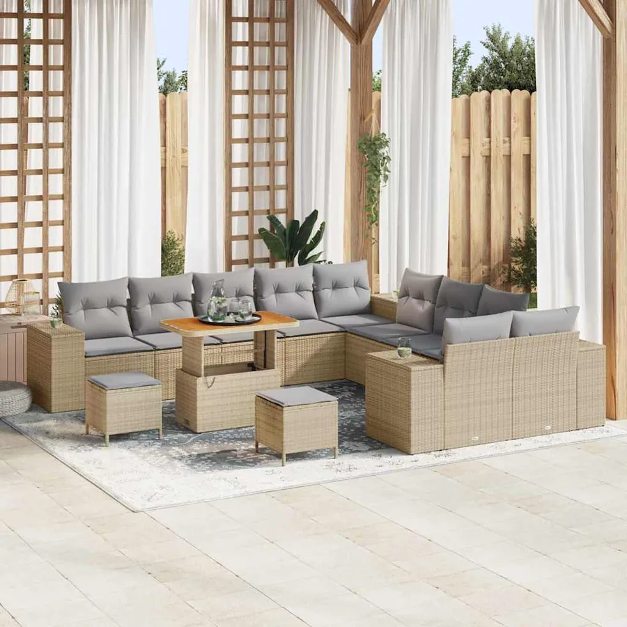 Ensemble de canapé de jardin 13 pcs Beige polyrotin