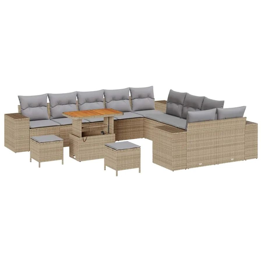 Ensemble de canapé de jardin 13 pcs Beige polyrotin - 2