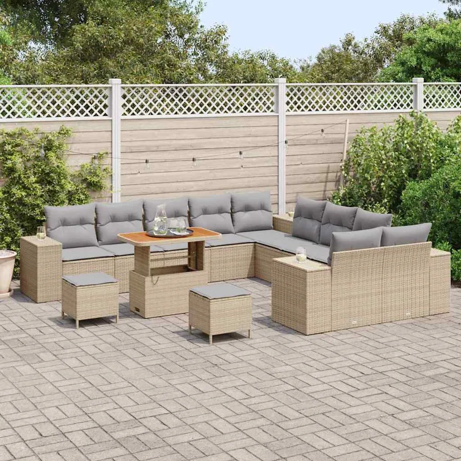 Ensemble de canapé de jardin 13 pcs Beige polyrotin - 3