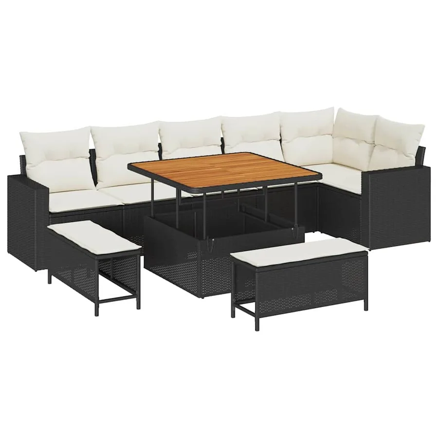 Ensemble de canapé de jardin 9 pcs Noir polyrotin - 2