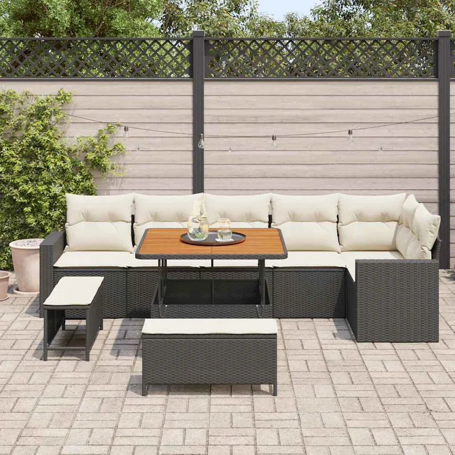 Ensemble de canapé de jardin 9 pcs Noir polyrotin - 3