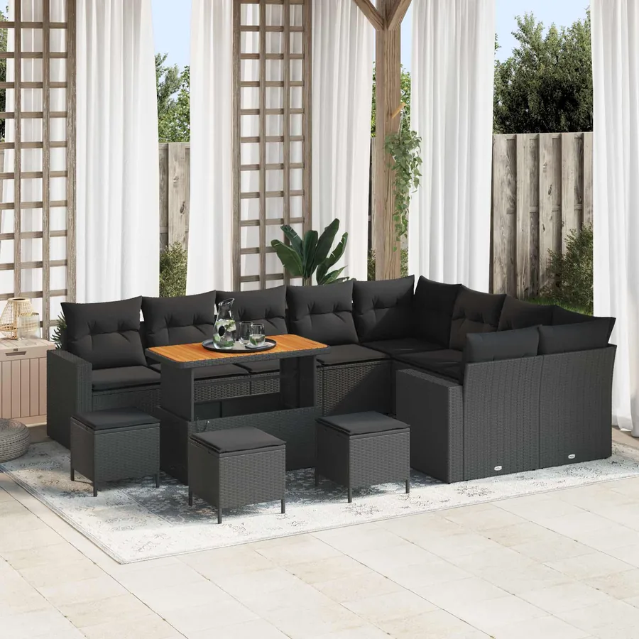 Ensemble de canapé de jardin 13 pcs Noir polyrotin