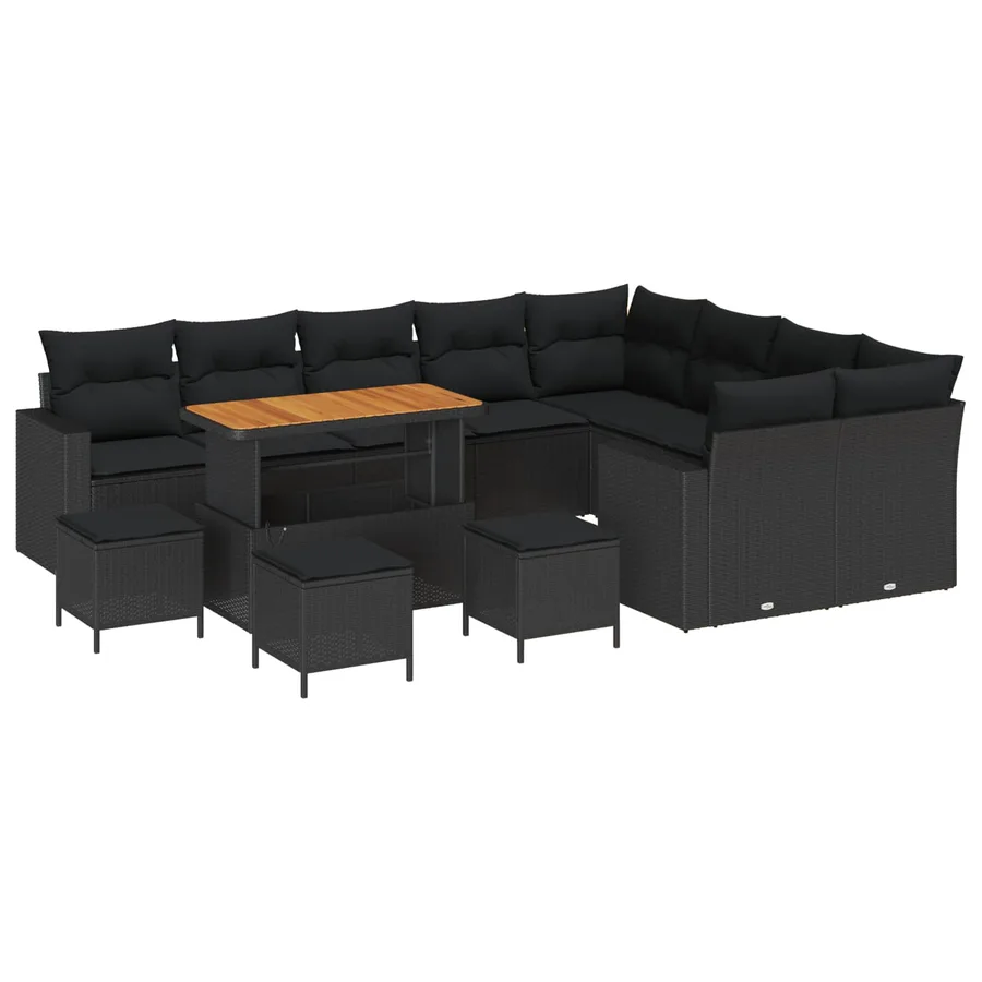 Ensemble de canapé de jardin 13 pcs Noir polyrotin - 2